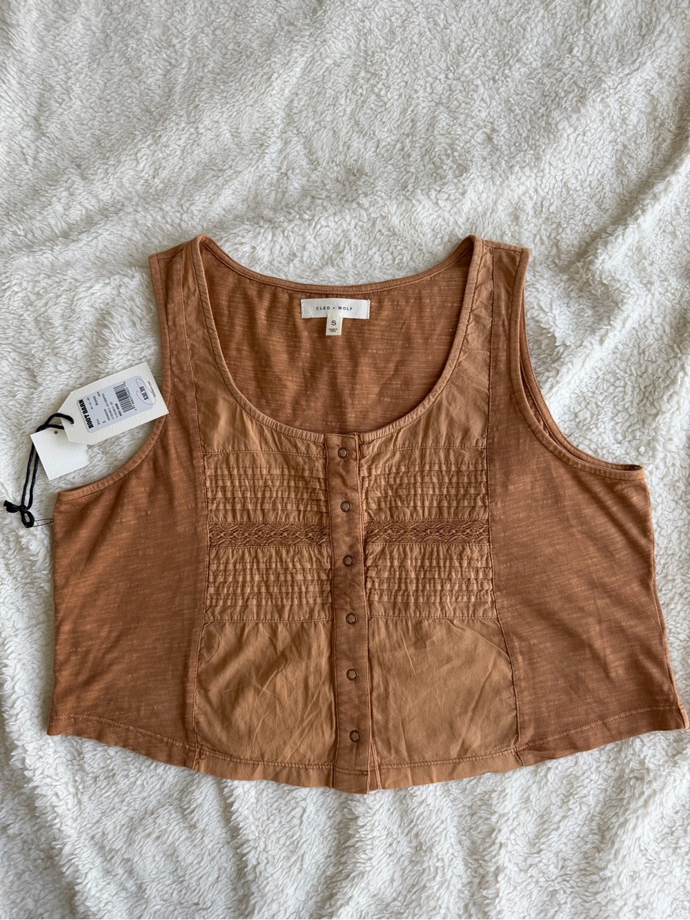 Cleo + Wolf Rust Smocked Button-Front Tank
